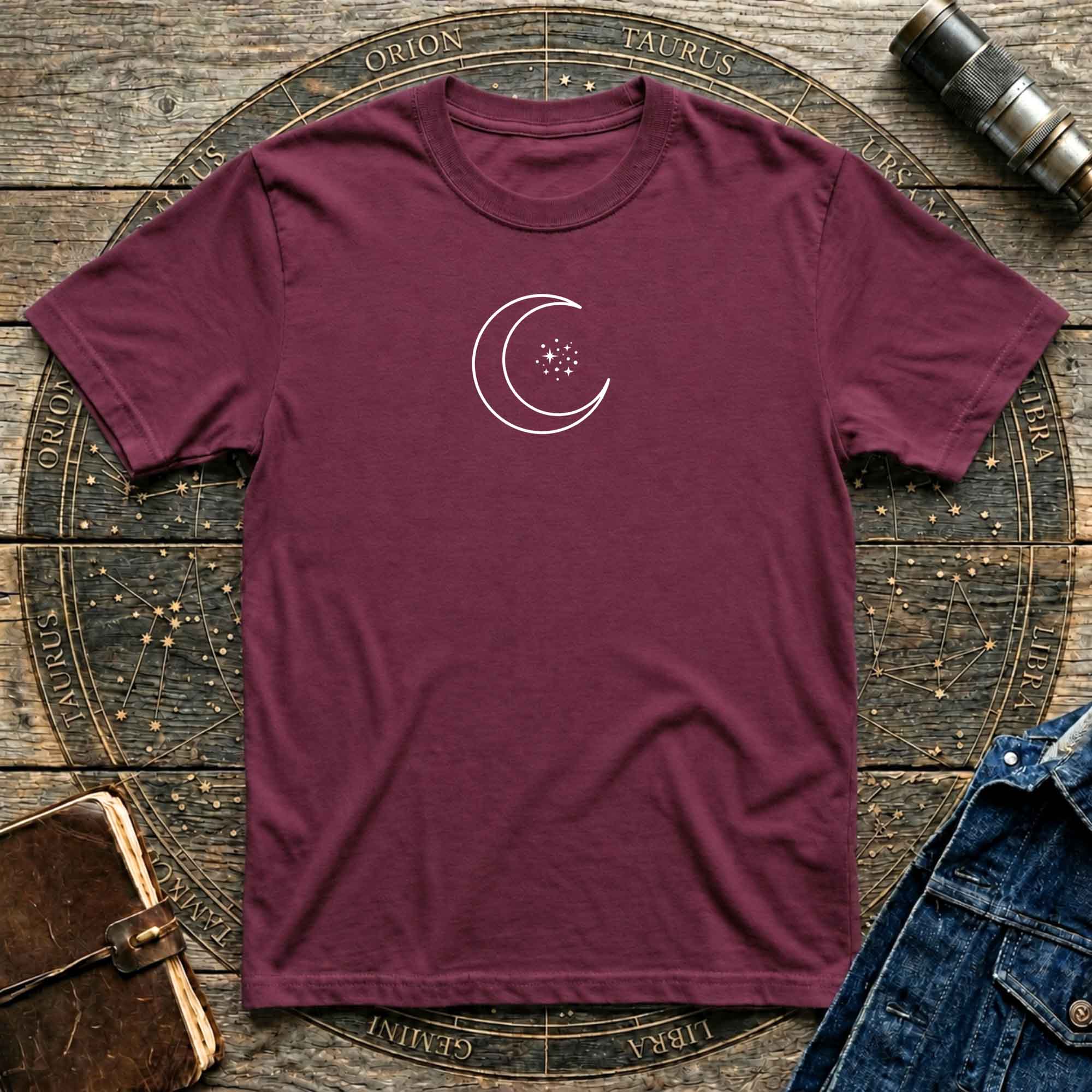 Crescent Moon & Stars — Minimal Night Sky Graphic T-Shirt