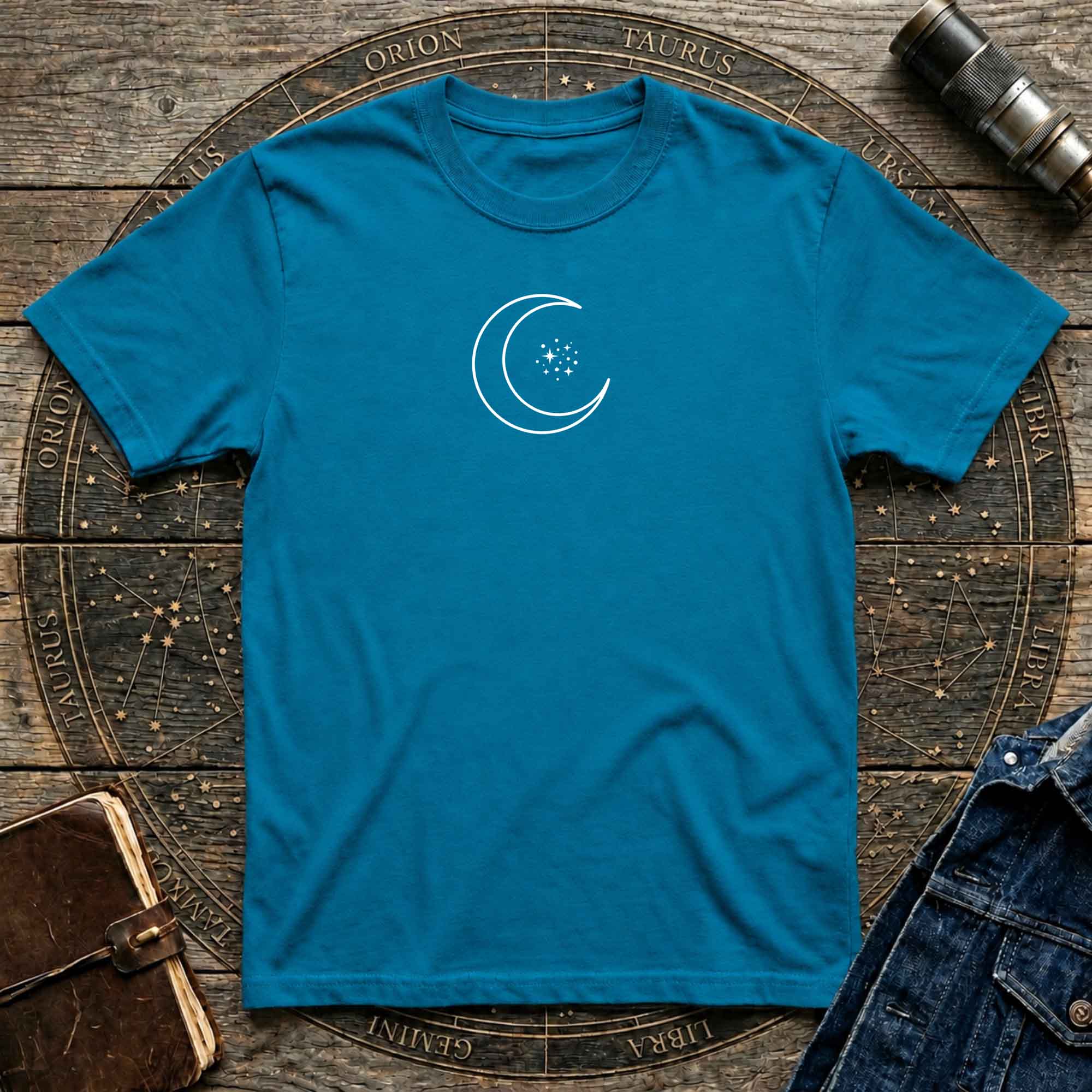 Crescent Moon & Stars — Minimal Night Sky Graphic T-Shirt