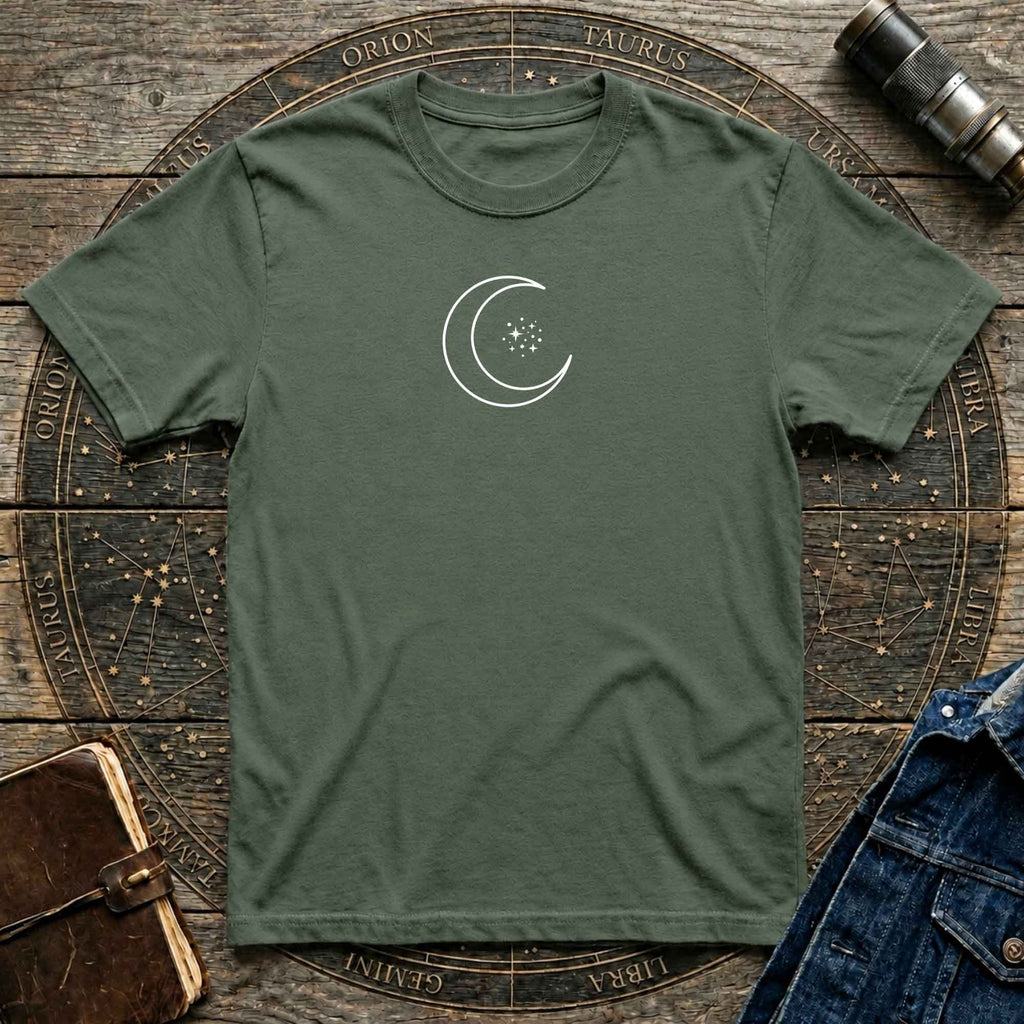 Crescent Moon & Stars — Minimal Night Sky Graphic T-Shirt
