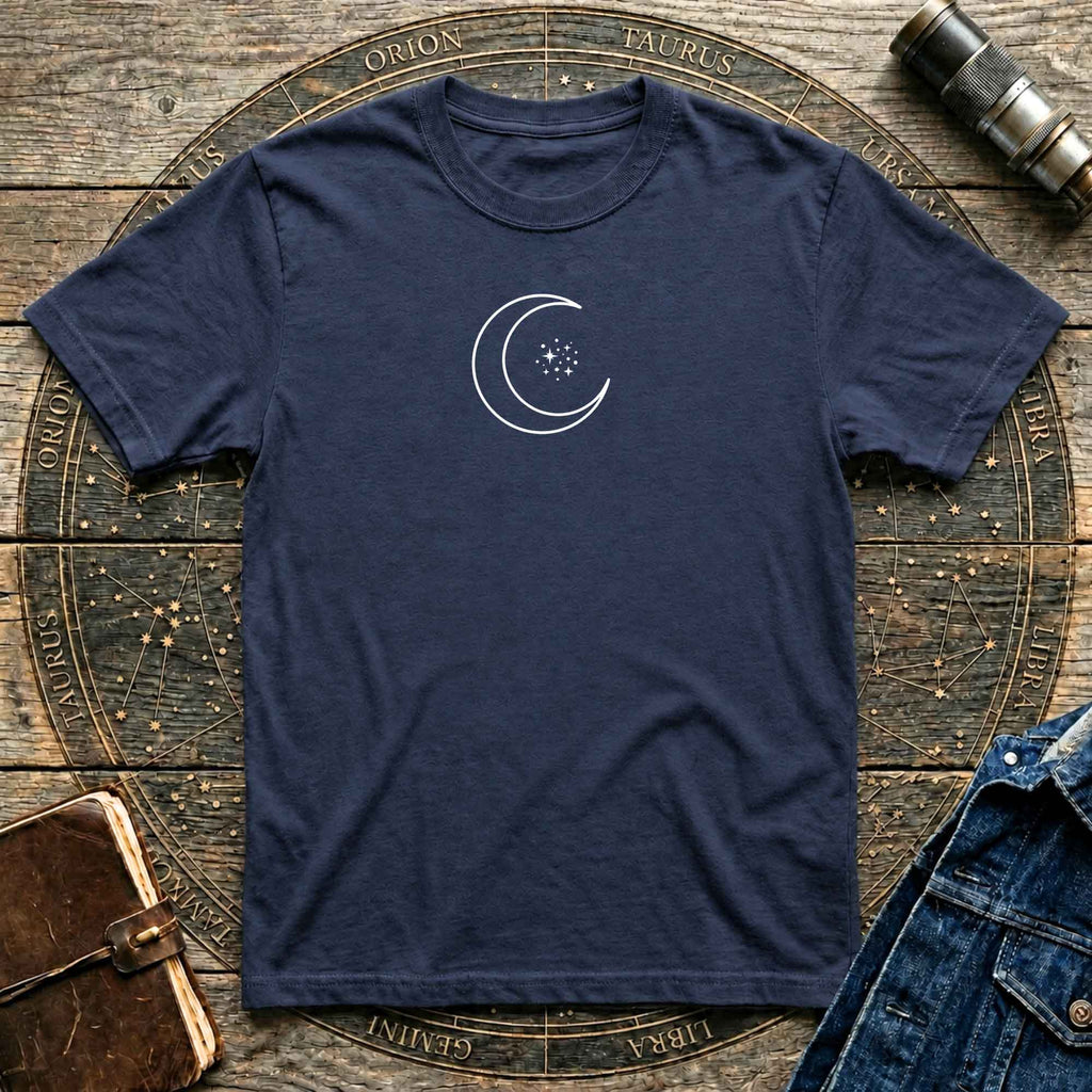 Crescent Moon & Stars — Minimal Night Sky Graphic T-Shirt