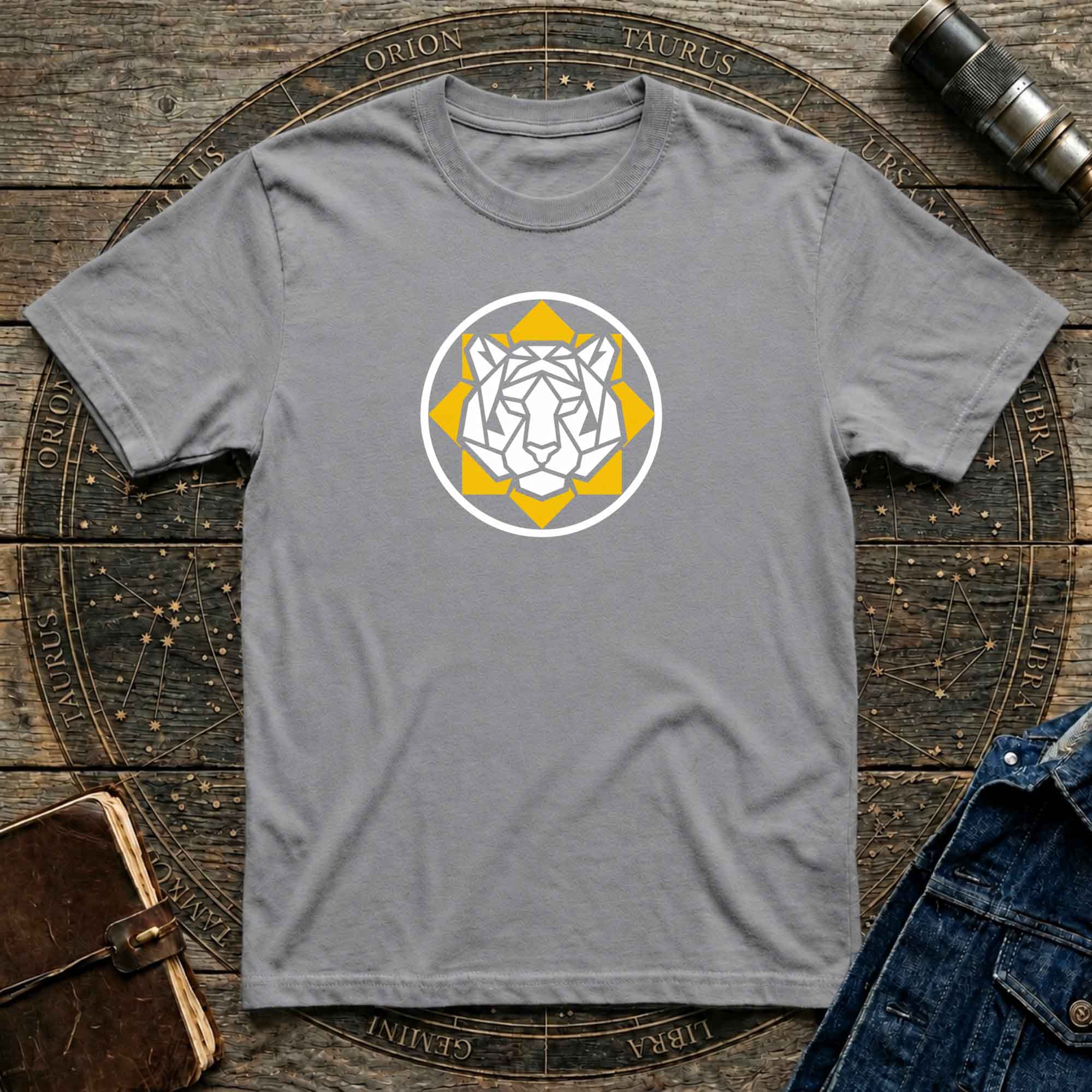 Bold Yellow & White Lion Face Graphic T-Shirt
