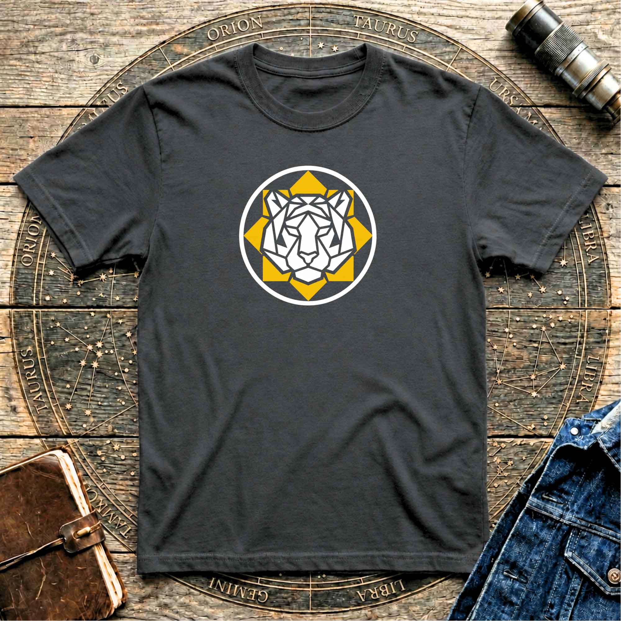 Bold Yellow & White Lion Face Graphic T-Shirt