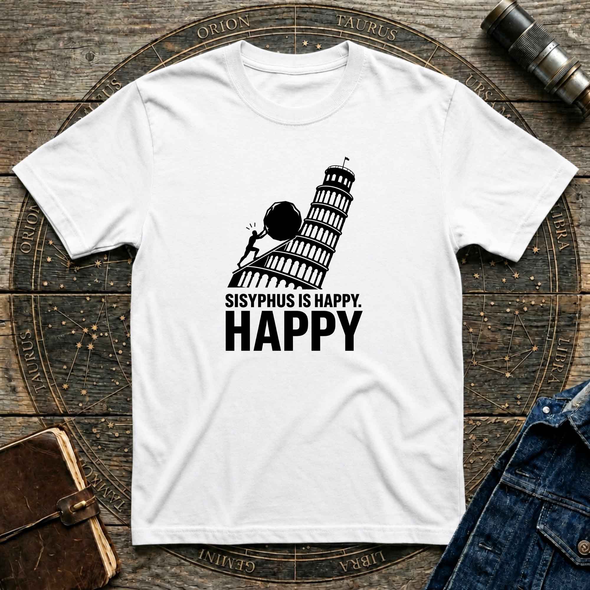 Sisyphus Is Happy Leaning Tower T-Shirt