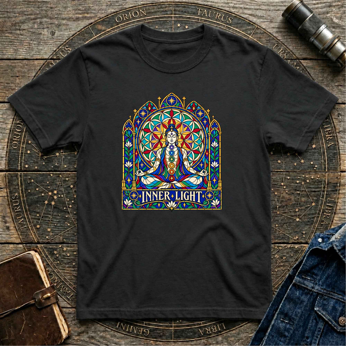 Inner Light Stained Glass Black T-shirt