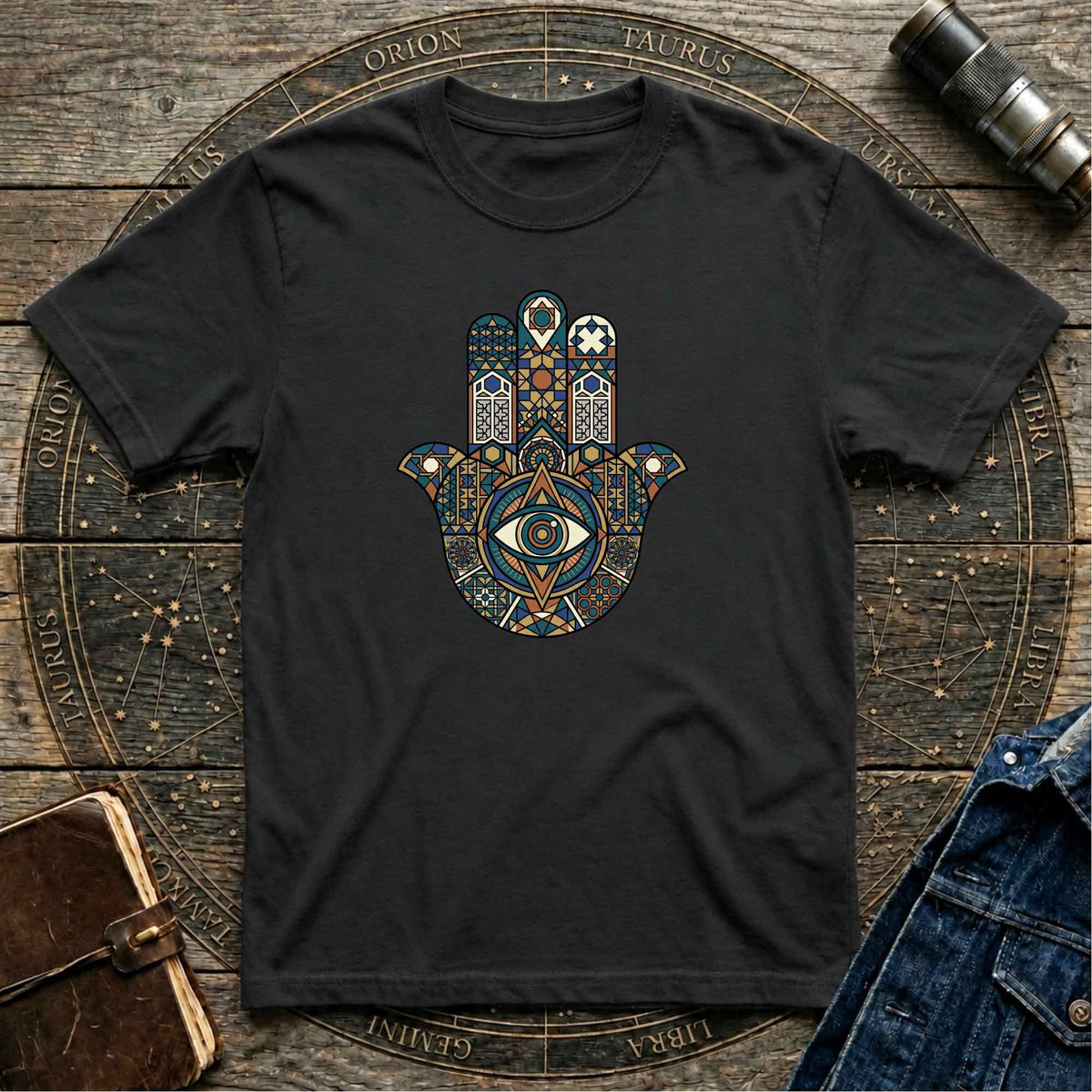 Hamsa Hand  Mosaic Black T-shirt