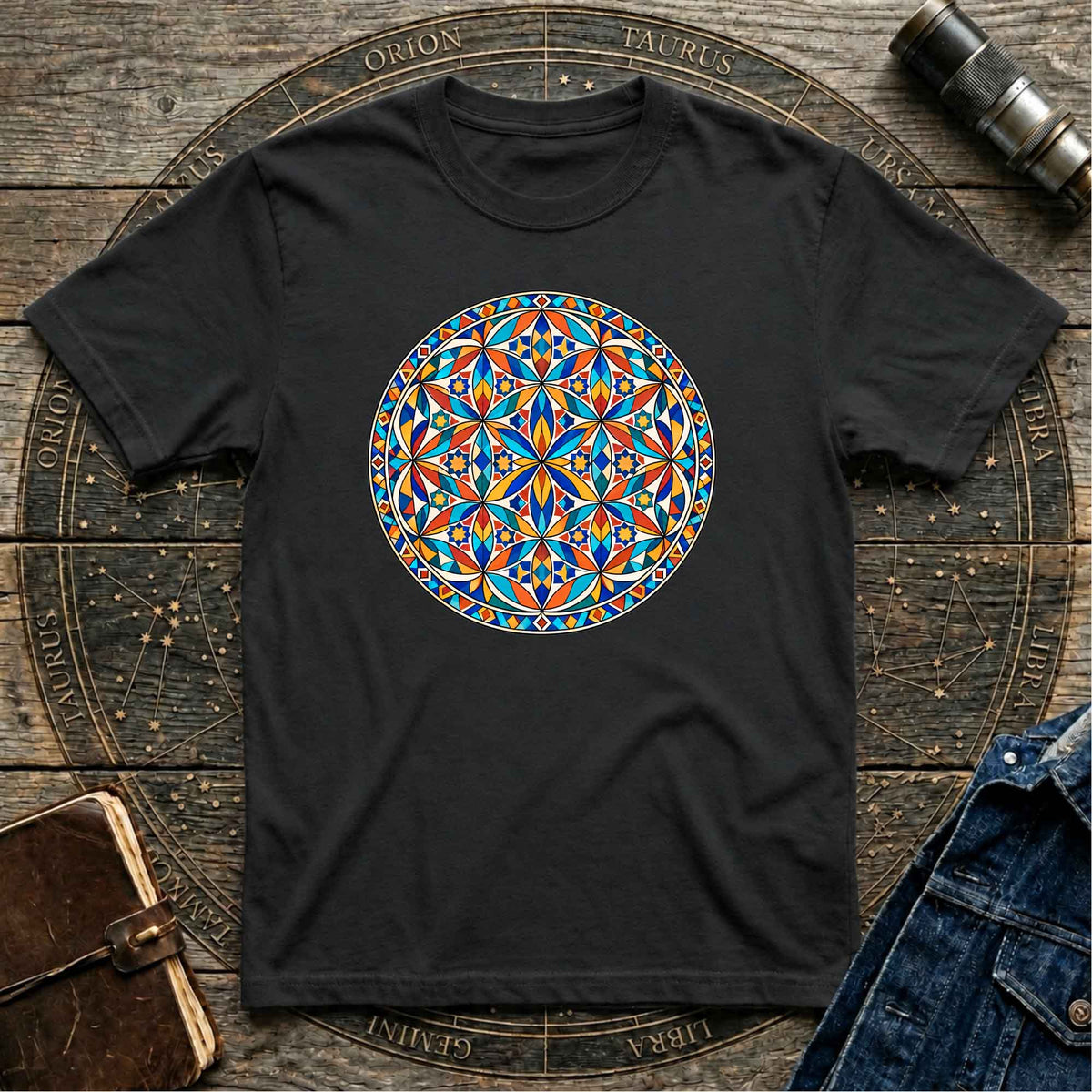 Sacred Geometry Stained glass Black T-shirt