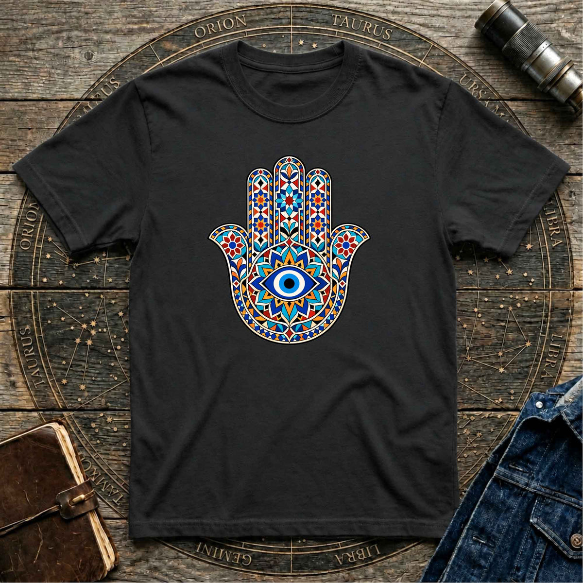 Mosaic Hamsa Eye Black T-shirt