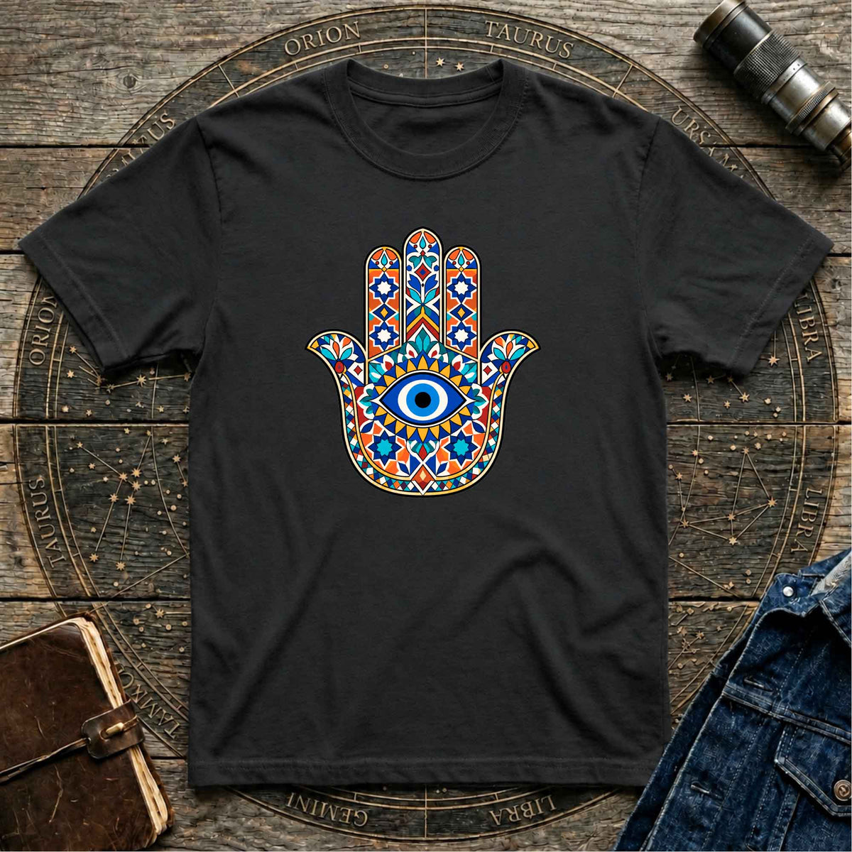 Hamsa Mosaic Art Black T-Shirt