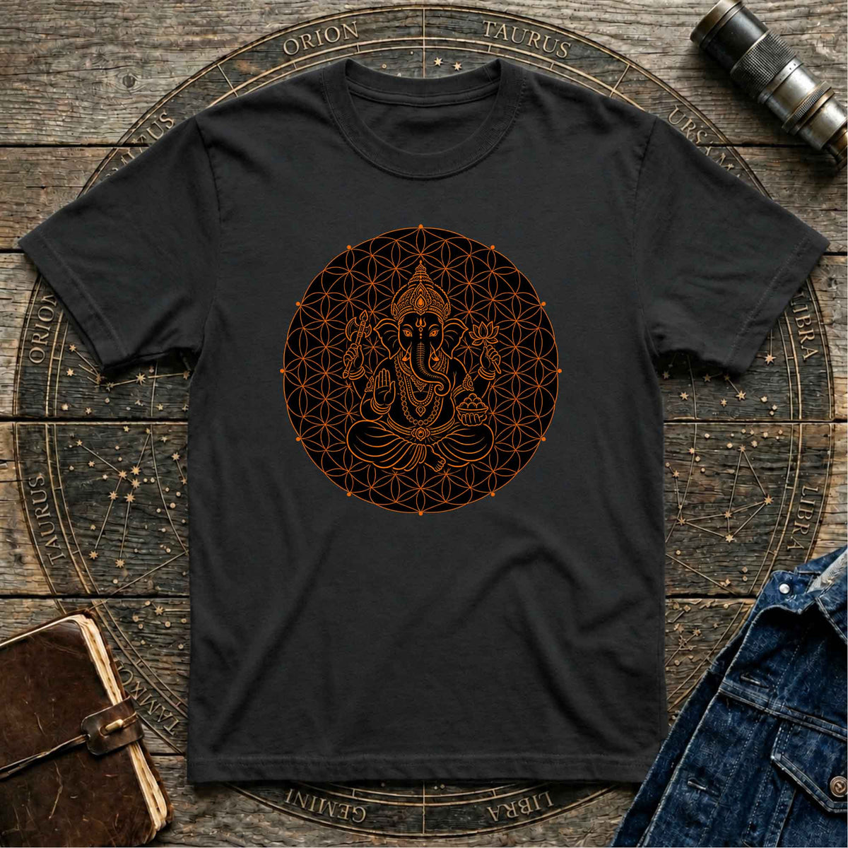 Vivid Ganesh Mandala Black T-Shirt