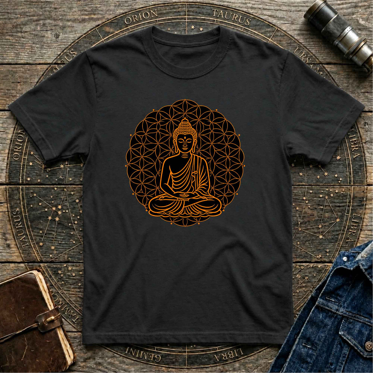 Vivid Buddha Mandala Black T-Shirt