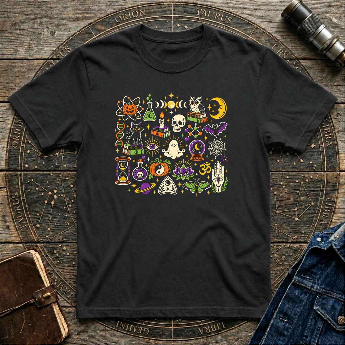 Mystic Symbols Halloween Black T-Shirt