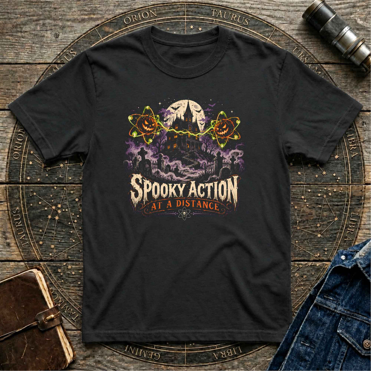 Black Halloween T-Shirt Spooky Action At A Distance