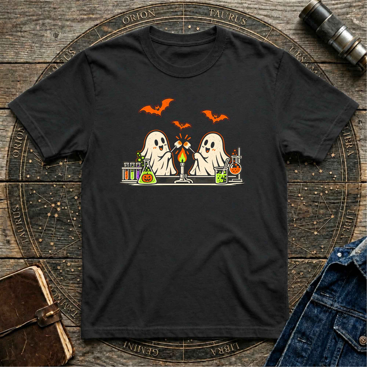 Black Halloween Ghost Chemistry T-Shirt