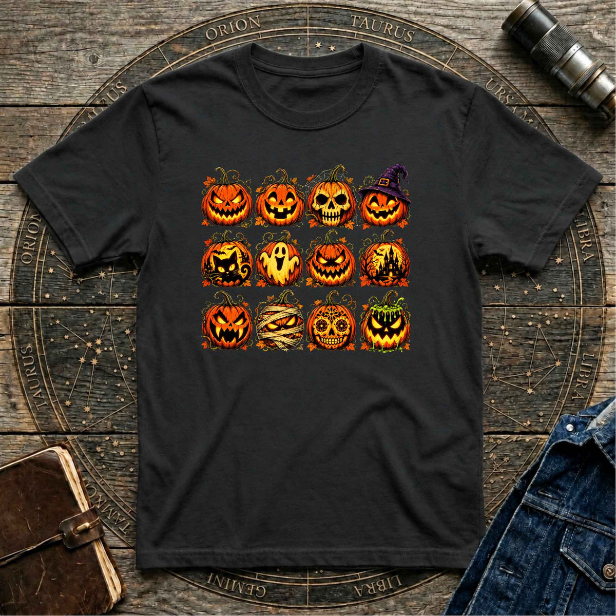 Halloween Black T-Shirt Jack-O'-Lanterns