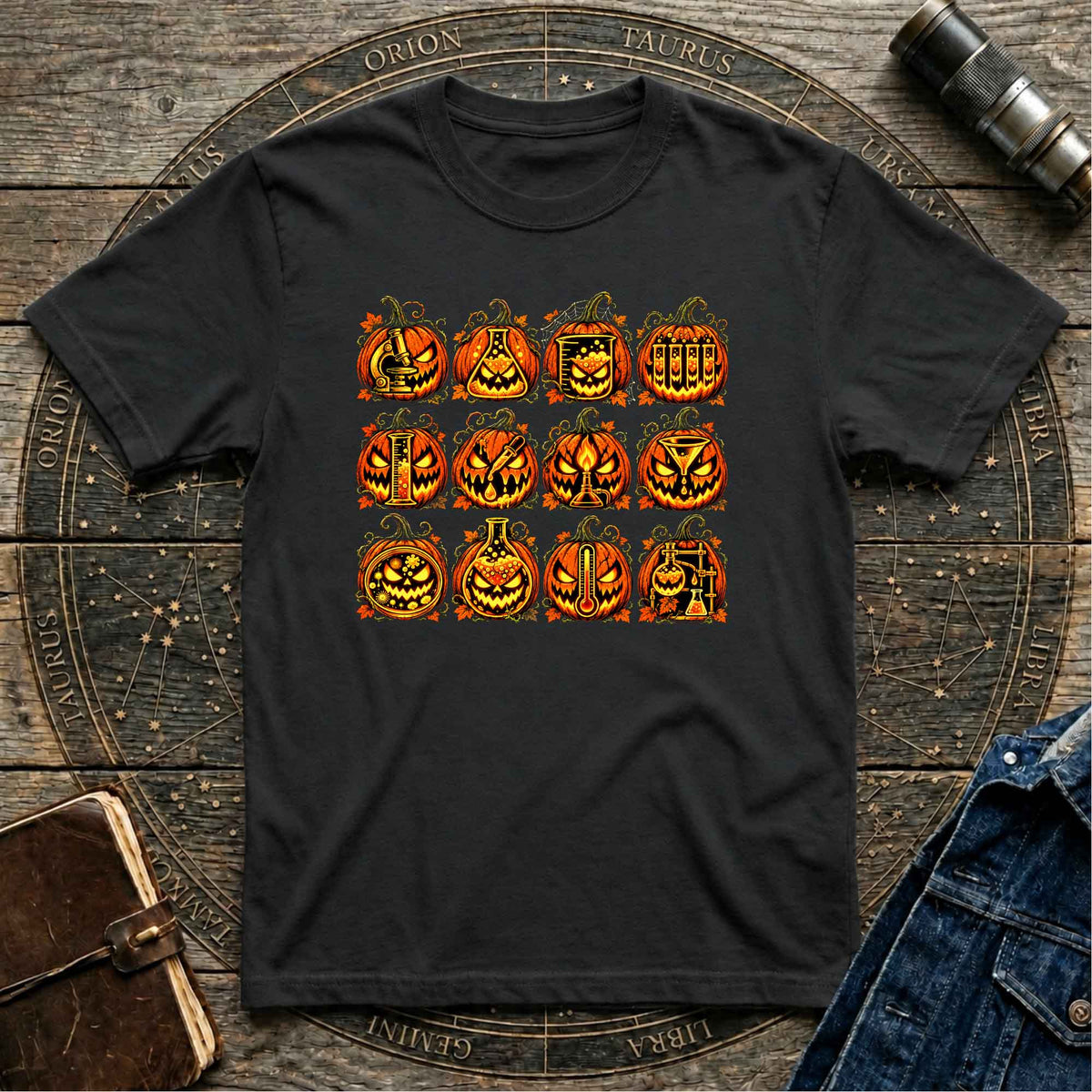 Halloween Black T-Shirt Pumpkin Lab Instruments