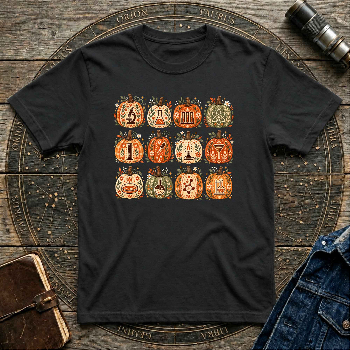 Black Halloween T-Shirt Boho Lab Pumpkins