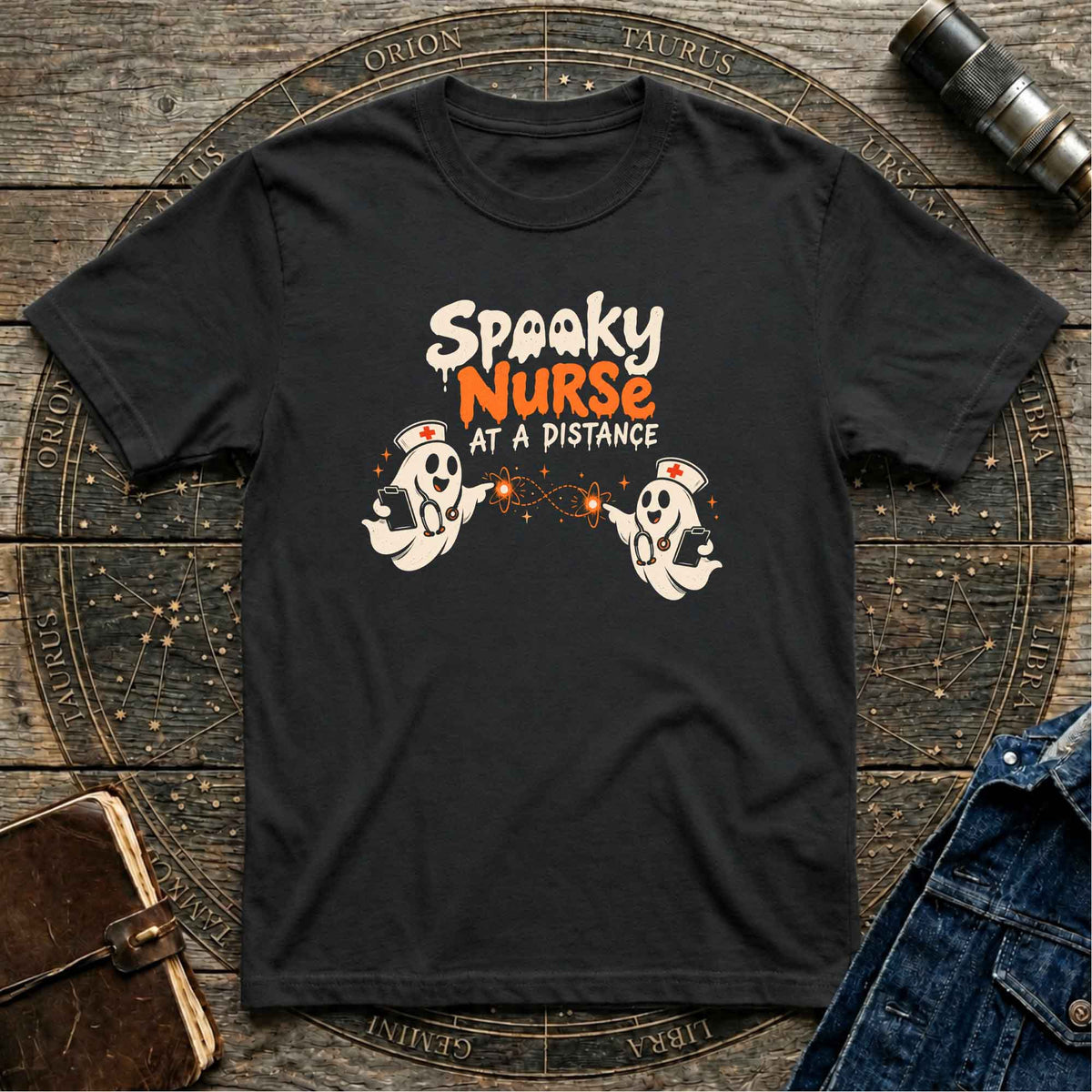 Black Halloween T-Shirt Spooky Nurse At A Distance