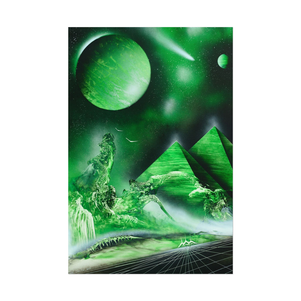 Spray Paint Art Green Cosmic Pyramids Poster