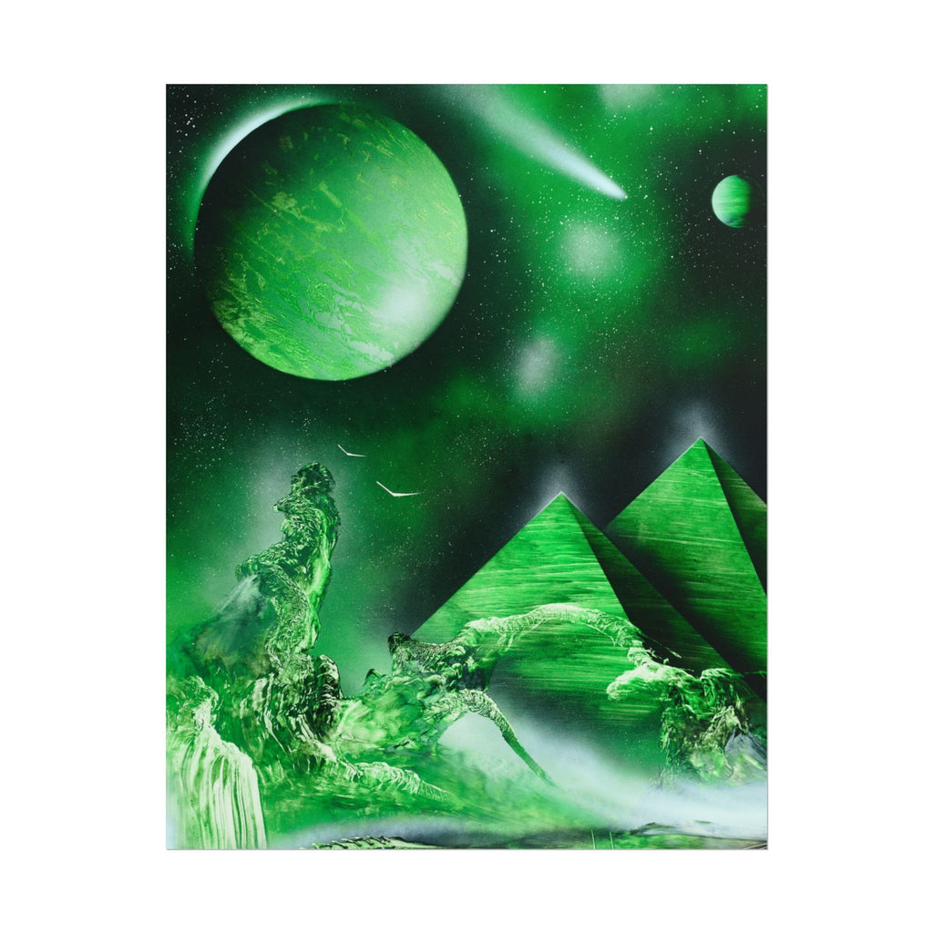 Spray Paint Art Green Cosmic Pyramids Poster